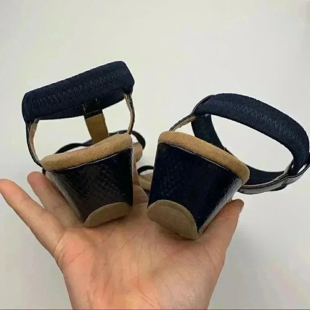 Alfani heels size 10 navy blue snakeskin print t-strap wedges coastalgranny